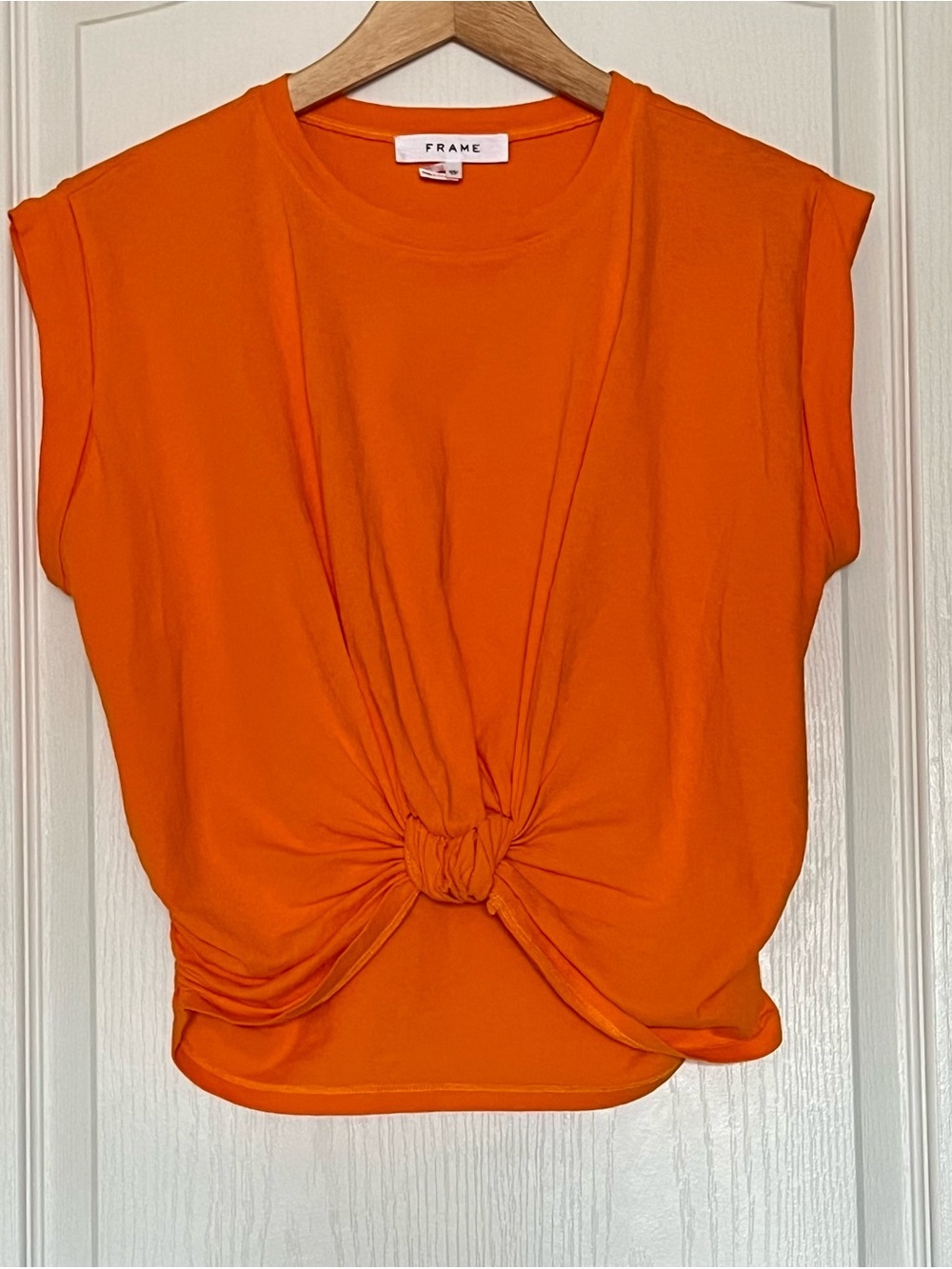 FRAME Nectarine Orange Knotted Rolled Muscle Tee Cotton Tank Top Size XS